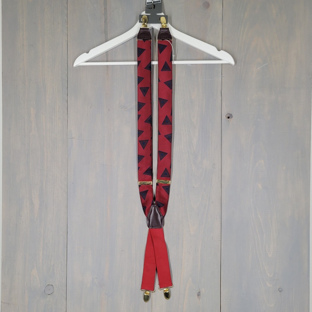 John Henry Suspenders Mens OS Red Geometric Triangle Gold Hardware Y-Back Braces